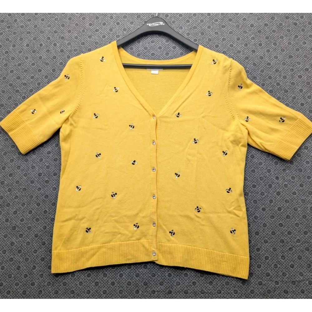 Christopher & Banks Womens Bumble Bee Cardigan Sweater Large Yellow Layer
